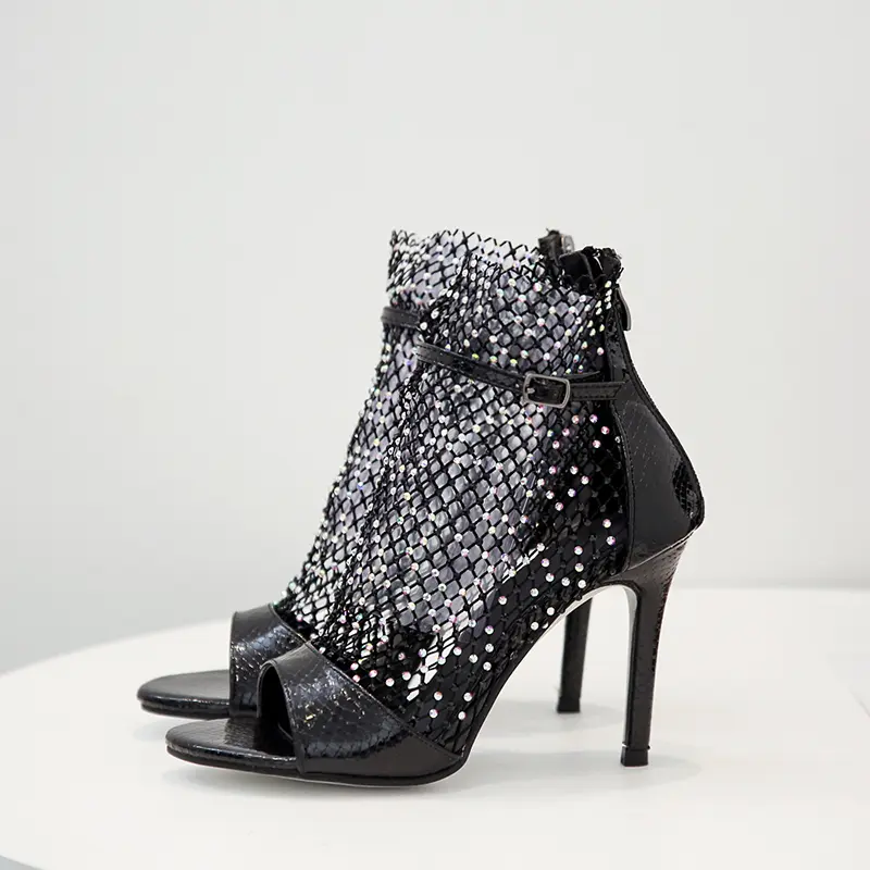 Viral Sparkly Rhinestone Mesh Stiletto Heels | Y2K Glam Peep Toe Ankle Booties for Women | Sexy Baddie Clubwear & Prom 2026 Shoes | Bling Vegas Party, Date Night, Wedding Guest Heels (Gold/Silver/Black)