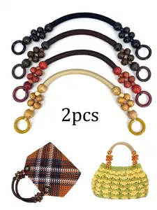 Vintage Woven Beaded Bag Handle DIY Accessories, Hemp Rope Wooden Beads, 4 Colors Vintage Beaded Wallet Strap Replacement Parts