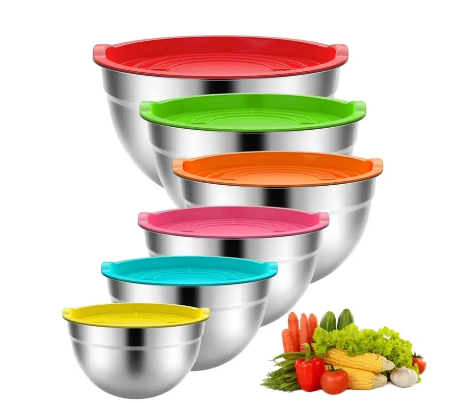 Stainless Steel Mixing Bowls with Lids 6 PCS Metal Nesting Bowl Set for Kitchen Prep Baking & Serving Multicolor