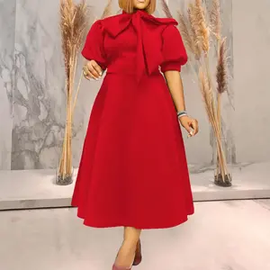 summer spring clothes Elegant Party Dresses for Women Bow Collar Short Sleeve High Waisted A Line Mid Calf Luxury Birthday Dinner Vestidos Mujer Dress Formal Light Womenswear Check Gamis Workwear Basic Chic Minimalist Purple Dress_Purple