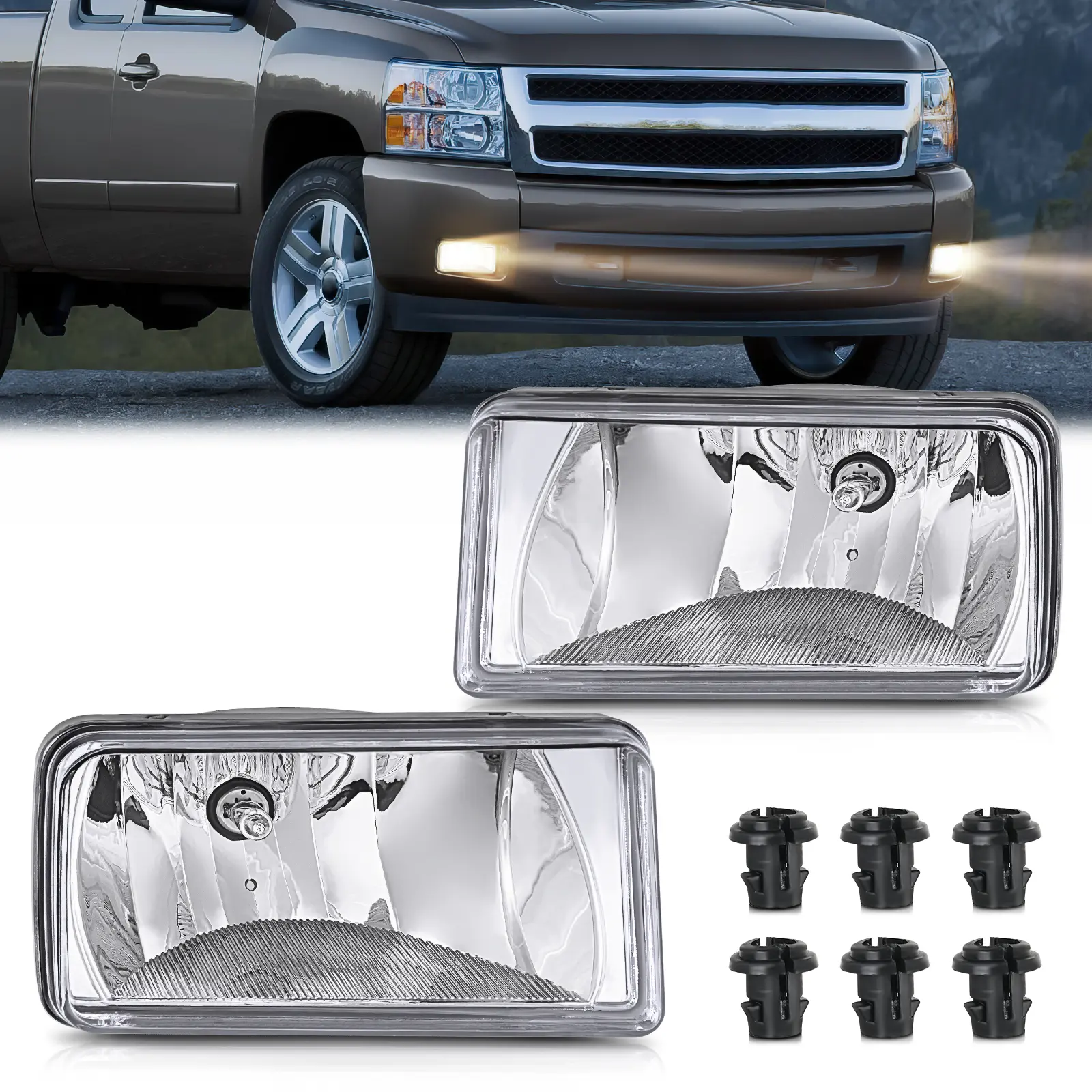 Nilight Fog Lights Assembly Compatible with 2007 2008 2009 2010 2011 2012 2013 2014 2015 Chevrolet Silverado Avalanche Tahoe Suburban GMC Sierra Yukon Cadillac Escalade Clear Lens Truck Vehicle, Direct Fit