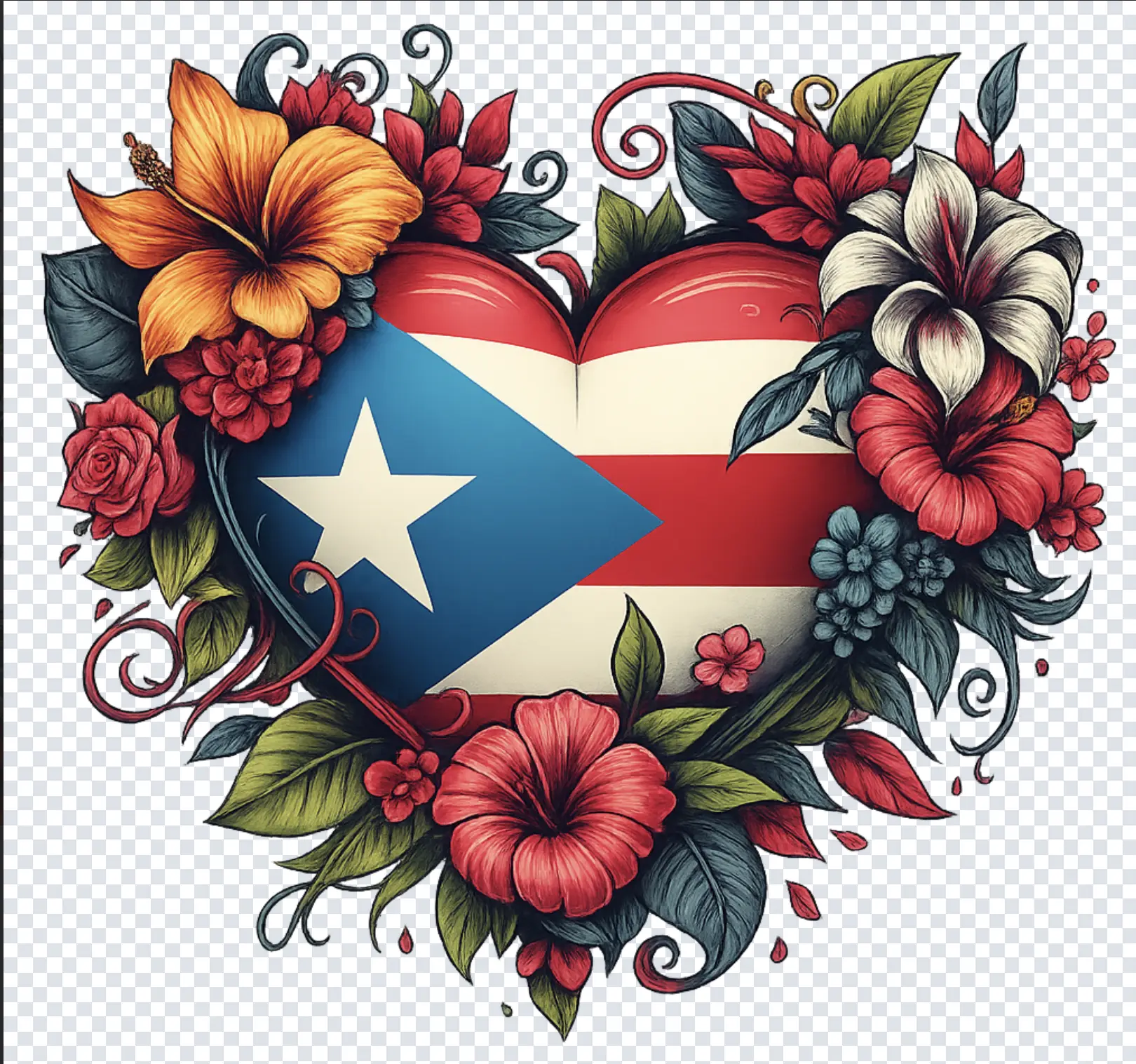 Puerto Rico 1 Gangsheet DTF Heat Transfers - Custom Puerto Rican Theme Art, DIY Material, Craft Embellishments, Flower Decor Supplies Kit for DIY Hobbies