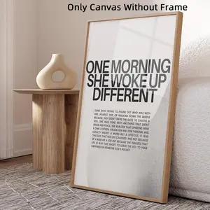1Pc Optinal Frame Modern Feminist Wall Art, One Morning She Woke Up Different, Strong Women Quote Canvas Posters, Room Decor, Waterproof Canvas, Artwork Wall Painting For Gift, Wall Picture For Home And Dormitory Decoration, Unframed Wall Art