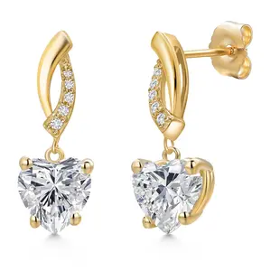 Gem Stone King 4.10 Cttw IGI Certified Lab Grown Diamond Infinity Dangle Earrings For Women in 14K Yellow Gold | Heart Shape Diamonds Each 2 Ct | F-G Color | VS Clarity