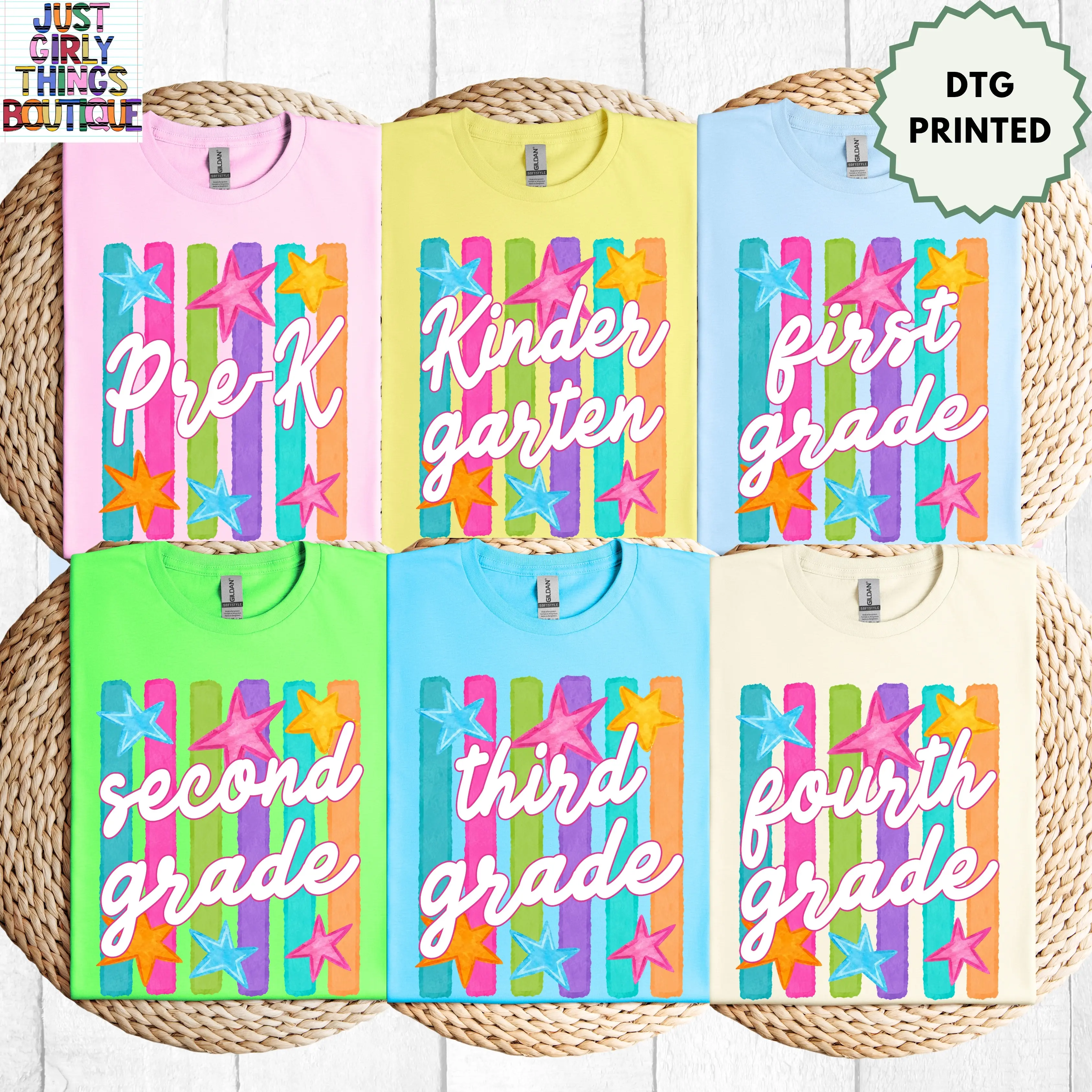 Preppy Teacher Shirt (Leave Grade in the Notes at Checkout) - Gildan 64000 Softstyle/Gildan 5000 Heavy Cotton Tee -  Prek Shirt, Kindergarten Tee, First Grade Tee, Third Grade Tee, Fourth Grade Tee, Striped Teacher Shirt, Teacher Team Shirts