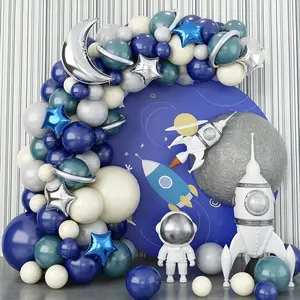 Space Themed Balloon Arch Kit Metal Silver Color Galaxy Astronaut Balloons for Outer Space Birthday Party Decorations