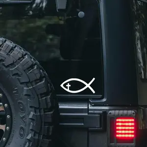 J.E.Products 5in Jesus Fish Christian Symbol Vinyl Decal Sticker for Trucks, Cars, laptops, & More.