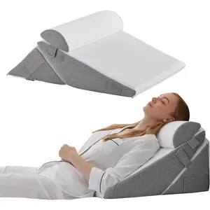 3PCS Orthopedic Bed Wedge Pillows Set with Headboard, Adjustable Wedge Pillow for After Surgery, Acid Reflux & Back Pain Relief, Back Pillow for Sitting Up in Bed Sleeping, Available in White/Grey