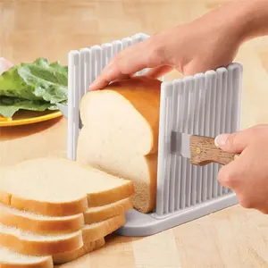 Adjustable Toast Slicer/ Cutting Guide for Homemade Bread - Plastic Bread Slicer, Compact Design, Foldable Kitchen Baking Tool, White