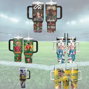 Ronaldo Soccer Tumbler Football Fan Bow Cup with Handle Manga Lover Insulated Travel Mug Gift For Her or Him