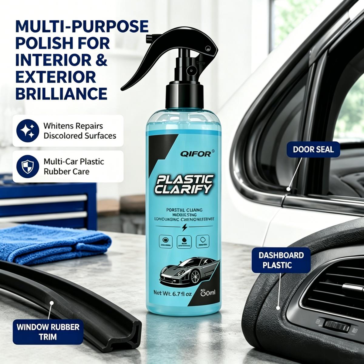 QIFOR Car Plastic Restorer, Quick Polish for Color Restoration & Protection on Car Panels, Tires & Dashboards, Easy to Use, Long-Lasting Protection, Car Detailing Products