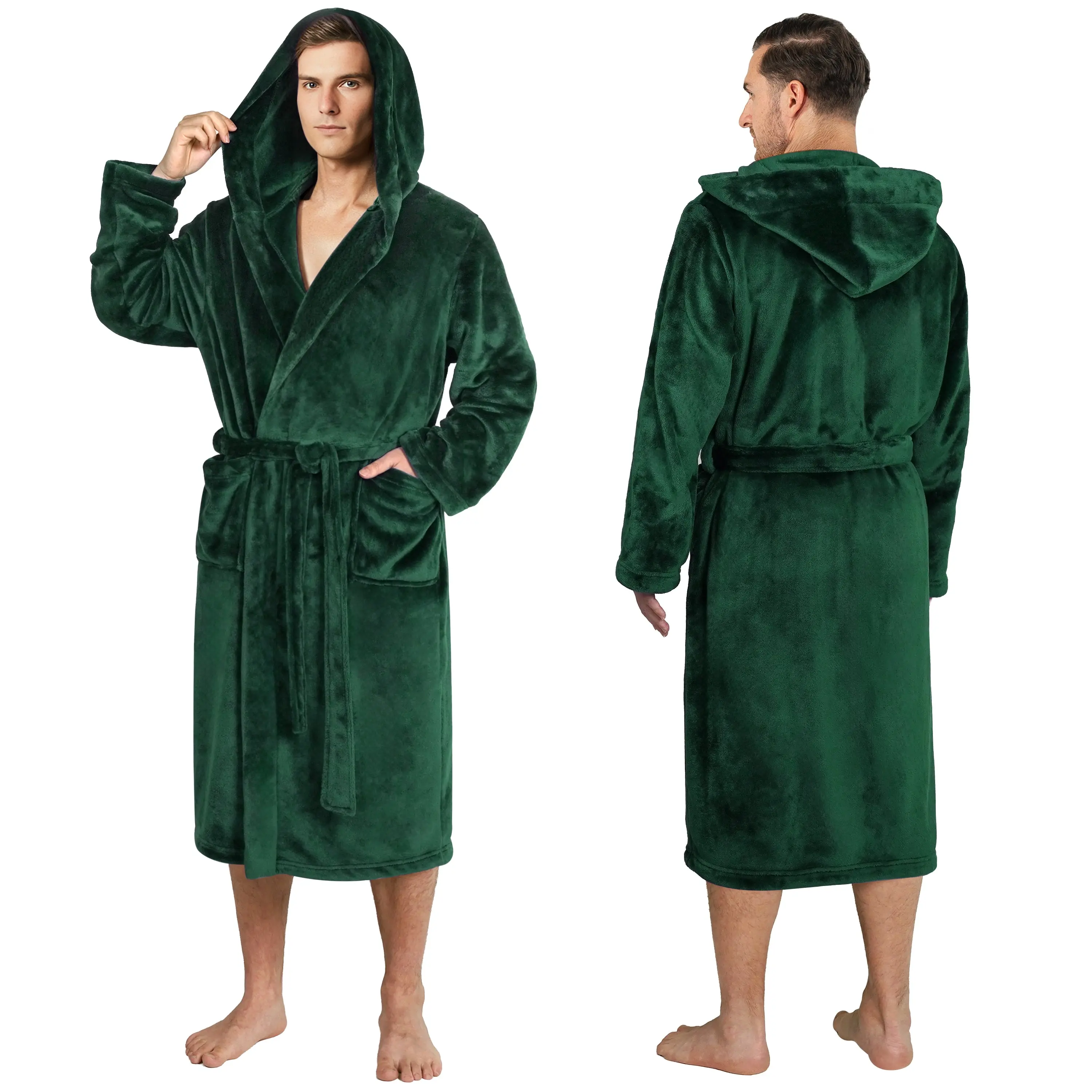 PAVILIA Mens Soft Robe with Hood, Bathrobe for Men, Lightweight Fleece Male Hooded Robe Long Bath Shower Spa