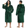 PAVILIA Mens Soft Robe with Hood, Bathrobe for Men, Lightweight Fleece Male Hooded Robe Long Bath Shower Spa