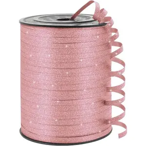 Pink Glitter Curling Ribbon, 1/5" Wide x 500 Yards Christmas Curling Ribbons for Gift Wrapping, Party Decoration, Balloon String, Crafting, Balloon Ribbons for Florist Flower (1 Roll)
