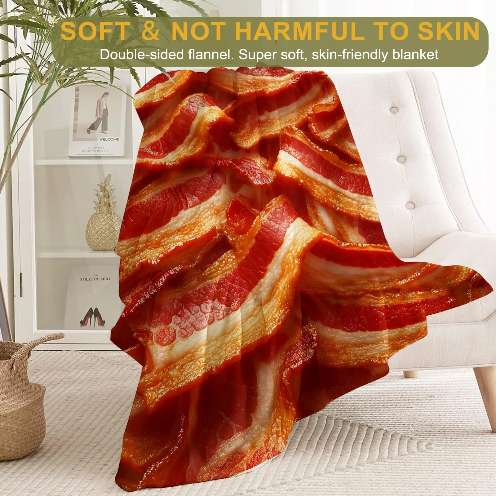 Bacon Lover's Flannel BlanKet Food Enthusiasts Throw - Soft Cozy Blankets 60x80inBLANKET