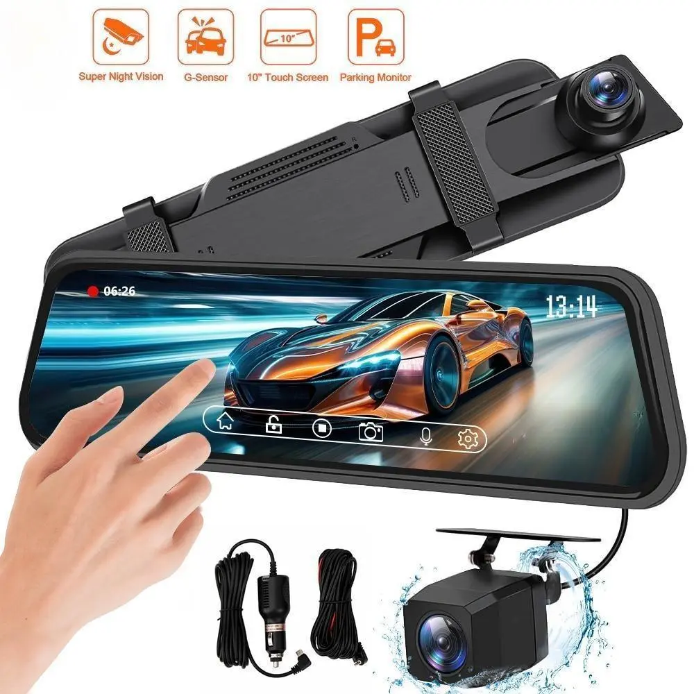 【BackToSchool】 KEPEAK 10 In IPS Touchscreen Dashcam for Cars, 1080P Full HD Dual Cameras DVR, Micro SD Compatible, 9.66 In Waterproof Rear Camera, 24H Park Monitor, Night Vision, Car Accessory, Valentine’s Day Gift, Car Accessories