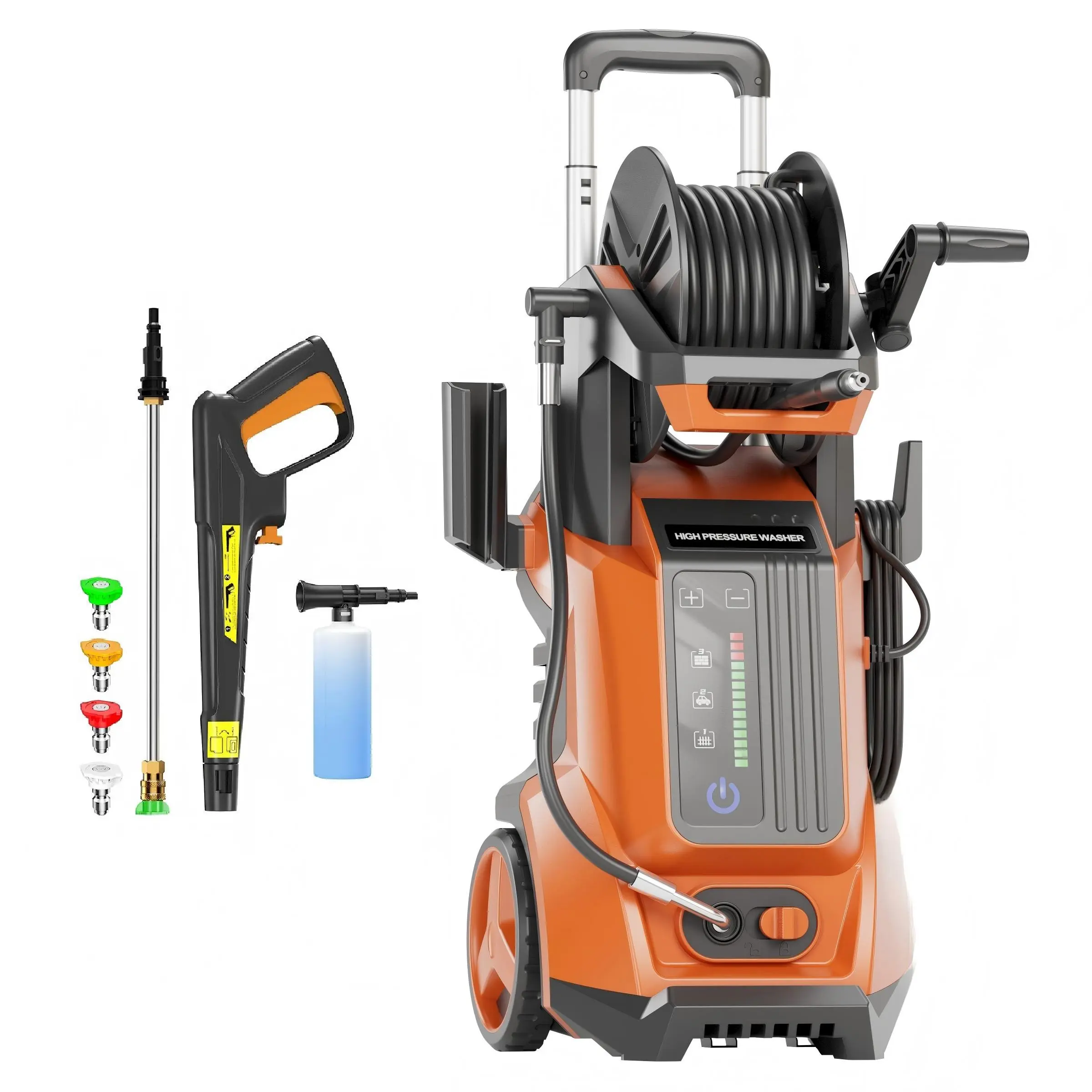 4500PSI 3.0GPM Electric Pressure Washer, 15 Level Adjustable Touch Screen, Multi-Purpose Residential Cleaning, with 4 Adjustable Nozzle, 500ML Soap Tank, Stainless Steel Lance and Total Stop System for Car Wash, Home, Patio Cleaning