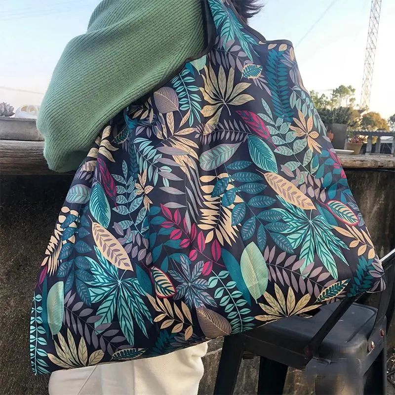 Large Capacity Foldable Portable Shopping Bag, Waterproof Environmentally Friendly Grocery Shoulder Storage Bag, Reusable Lightweight Eco Tote for Supermarket Travel Daily Use, Easy to Carry Compact Bag Fits in Purse Pocket Handbag