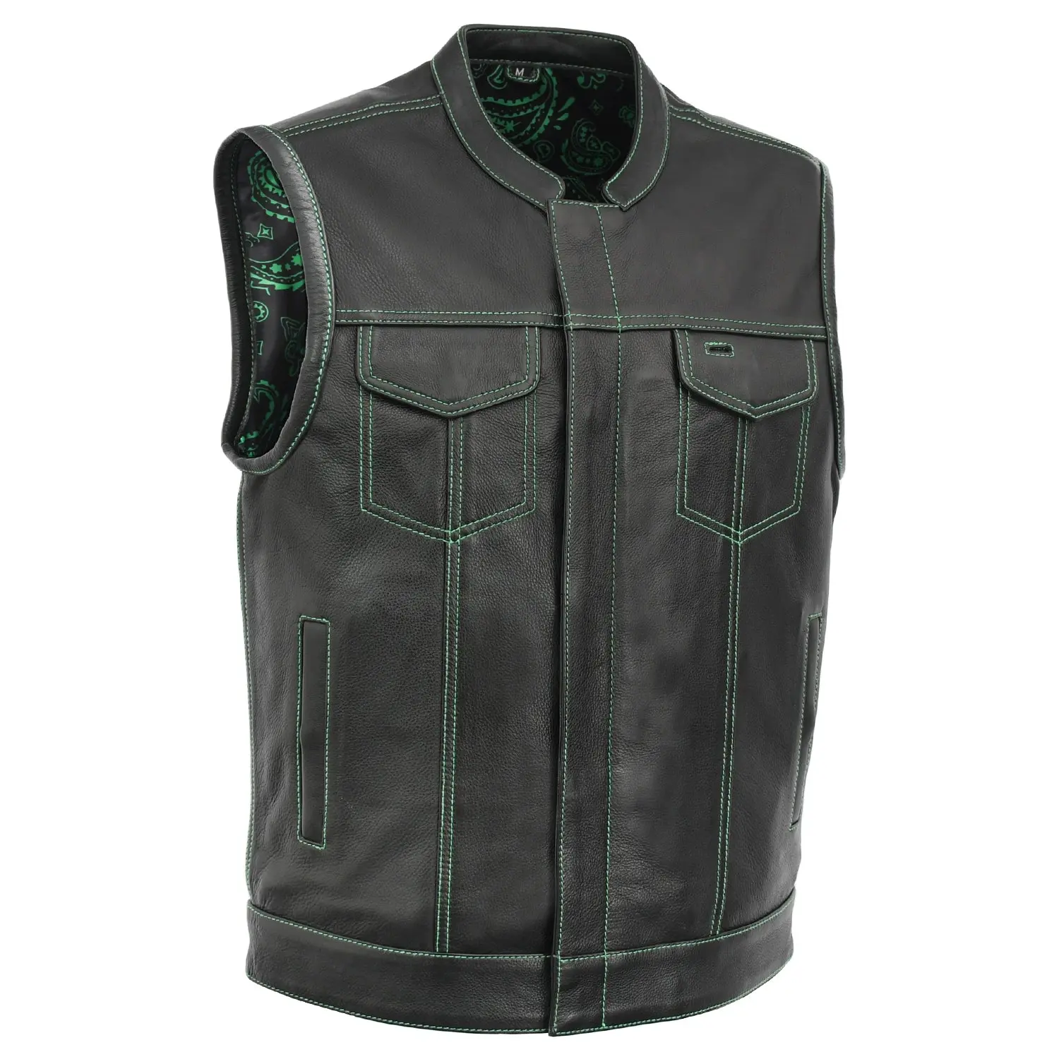 Empire Edge Men's Cowhide Motorcycle Leather Vest - Motorcycle Protective Gear with Buckle Belt, Zipper Closure, Interior Cellphone Pocket, Single Panel Back, Conceal Carry for Road Riding (Sizes 2XL-5XL Including 4XL), Multiple Pockets