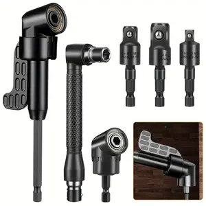 6Pcs Right Angle Drill Bit Accessory Set, 360° Rotatable Socket Adapters 1/4" 3/8" 1/2", 105° Hex Shank & 90° Bevel Drill Adapter, Heavy Duty Impact Grade Driver Tool Kit for Drill, Power Tool Accessories for Woodworking, Automotive, Home Improvement