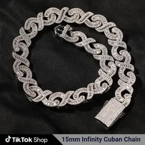 15mm Infinity Cuban Chain Necklace Bling Iced Out Zirconia Jewelry for Hip Hop Men Women Gift Daily Wear Party Accessory
