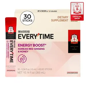 JUNG KWAN JANG Everytime Energy Boost Korean Red Ginseng Extract 1,000mg & Honey - Official Product Vegan Ginseng Energy Drink Liquid Stick Supplements - Builds Stamina & Immunity No Caffeine (10 Sticks, 0.34 fl oz)