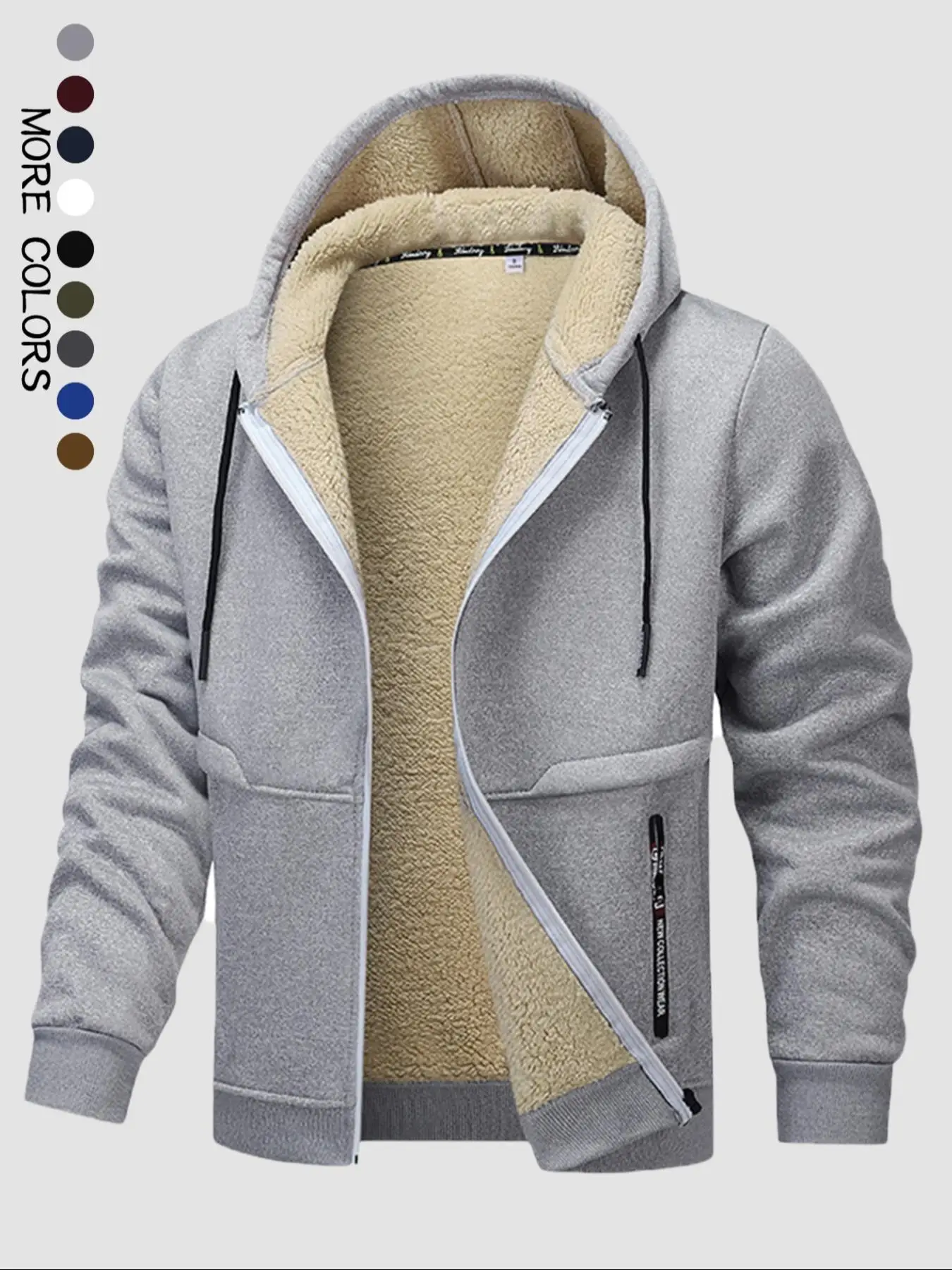 Men's Thermal Lined Zip Up Hooded Jacket, Regular Fit Casual Long Sleeve Drawstring Pocket Zipper Outerwear for Fall & Winter, Men's Clothes for Daily
