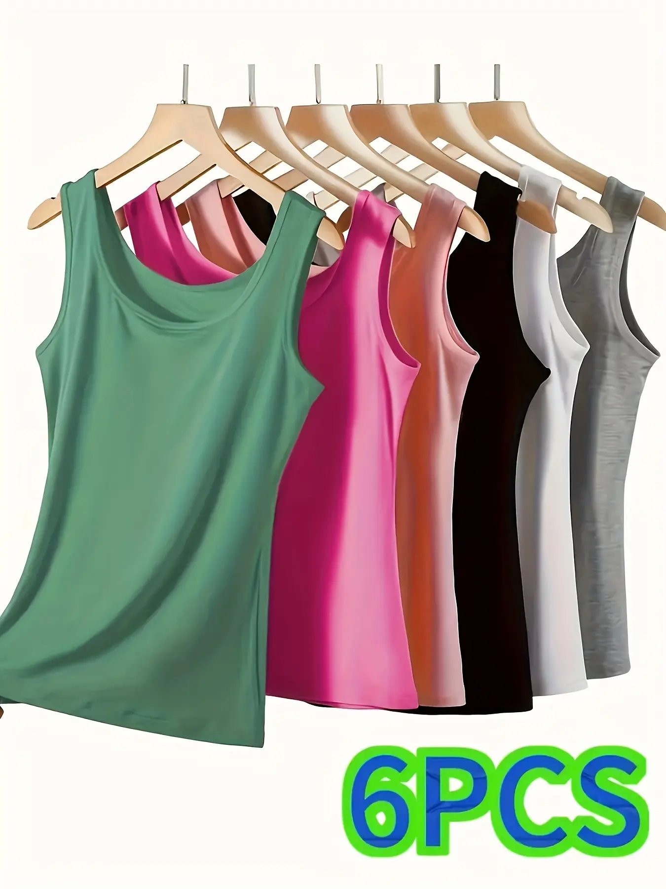 Women's 6PCS Solid & Mixed Color Scoop Neck Sleeveless Camisole Tops - Basic, Stylish, Fit-for-Outfits Essential Bottoming Shirts, Comfortable Casual Staples, S-XXL Sizes, Tank Tops For Women, Lady, Style, Everyday, Women's Clothes