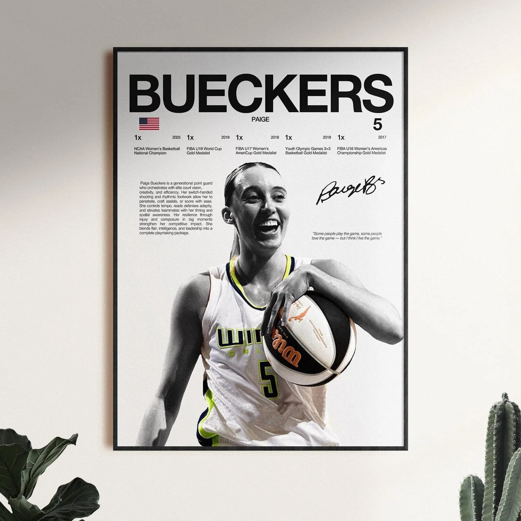 Paige Bueckers Poster, WNBA Wall Print, Basketball Digital Download, Dallas Poster, Women's Hoops Decor, Gift for Basketball Fans