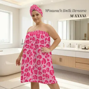 Women's Wearable Bathrobe Dress Dry Hair Cap Towel Set, Slim Fit Non-Tight Design, Button Adjustable Wrap, Cloud Soft Lightweight Fabric, Travel Spa Use