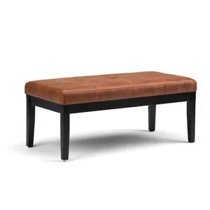 Lacey - Tufted Ottoman Bench - Distressed Saddle Brown
