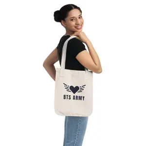 BTS Army Canvas Tote Bag, Organic Shopping Bag, Reusable Tote for Fans, Gift for BTS Lovers, Concert Essential, Eco-Friendly Bag