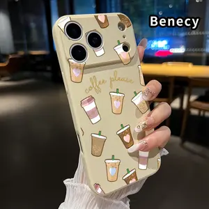 Phone Case Compatible for iPhone 17 16 Pro Max 15 Plus 14 13 12 11 Air XS XR E Coffee Delight Pattern Liquid Silicone TPU Lens Protection Soft Cover for