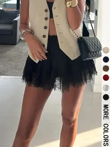 Women Lace Patchwork Ruffle Short Skirt 2026 Elegant Sweet Style Long Leg Casual Party