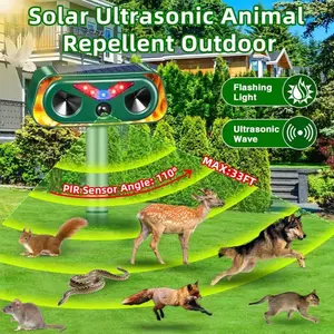 2026 Solar Ultrasonic Animal Repeller with Motion Sensor & LED Flame Light – Waterproof Outdoor Pest Control, Electronic Pest Repellent, Keep Deer, Raccoons, Dogs & Cats Away from Yard/Garden Deer Repellent Devices