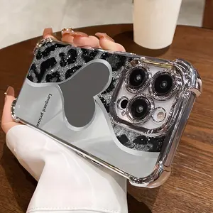 Trendy and fashionable high-end leopard print combined with heart motif four-corner anti-shock electroplated phone case,for iPhone 17 Pro Max Phone Case 17 Air 16 E 15 Plus 14 13 12 11 X XS XR, Samsung Galaxy S22 S23 S24 S25 ULTRA FE Plus EDGE
