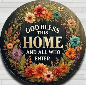 8x8 in Aluminium 2D Flat Vintage Retro Inspirational Plaque - Aluminum-Based Home Sign, Farmhouse God Bless This Home Entryway & Kitchen Decor, Aluminum-Based Home Signs, Farmhouse Home Signs