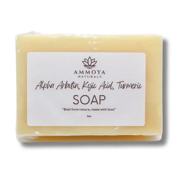 Ammoya Naturals 4oz Turmeric Beauty Soap - All-Gentle Exfoliating Brightening Cleanser with Goat Milk, Kojic Extract, Alpha Arbutin, Carrot, Lemon Oil, Anti-Acne Daily Use Body Wash for Adults' Face & Body