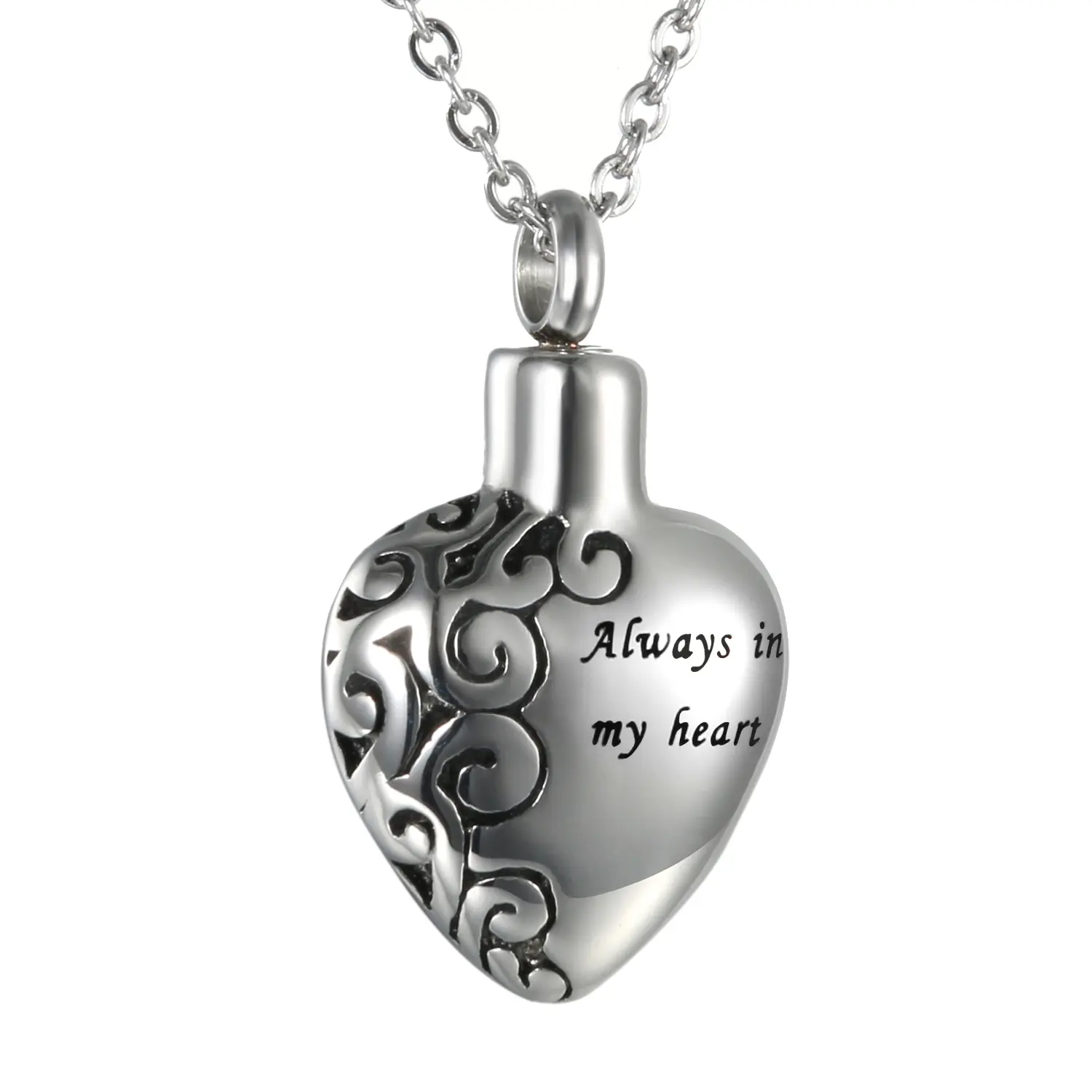 OIDEA Women's "Always in My Heart" Engraved Openable Locket Stainless Steel Necklace, 18" Custom Engraved, Personalized Engraving, Steel Built, Tiny, Commemorative Charm Necklace, Custom Engraved Necklaces, Personalized Engraving Necklaces