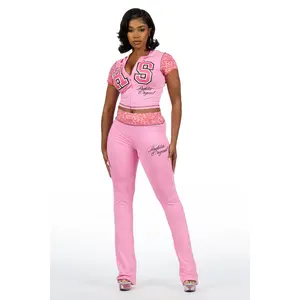 Kateya Pink/Cheetah Short Sleeve Zip Up Track Set
