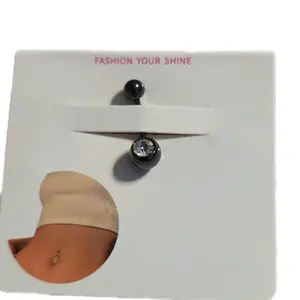 Small-Style Dark Gold-Plated Belly Piercing with White Stone, Everyday Wear Jewelry