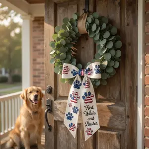 Personalized Red White and Buster Patriotic Dog Paw Wreath Sash 2026 - Custom Pet Name American Flag Door Decor, 4th of July Puppy Wreath Attachment, Dog Lover Gift"