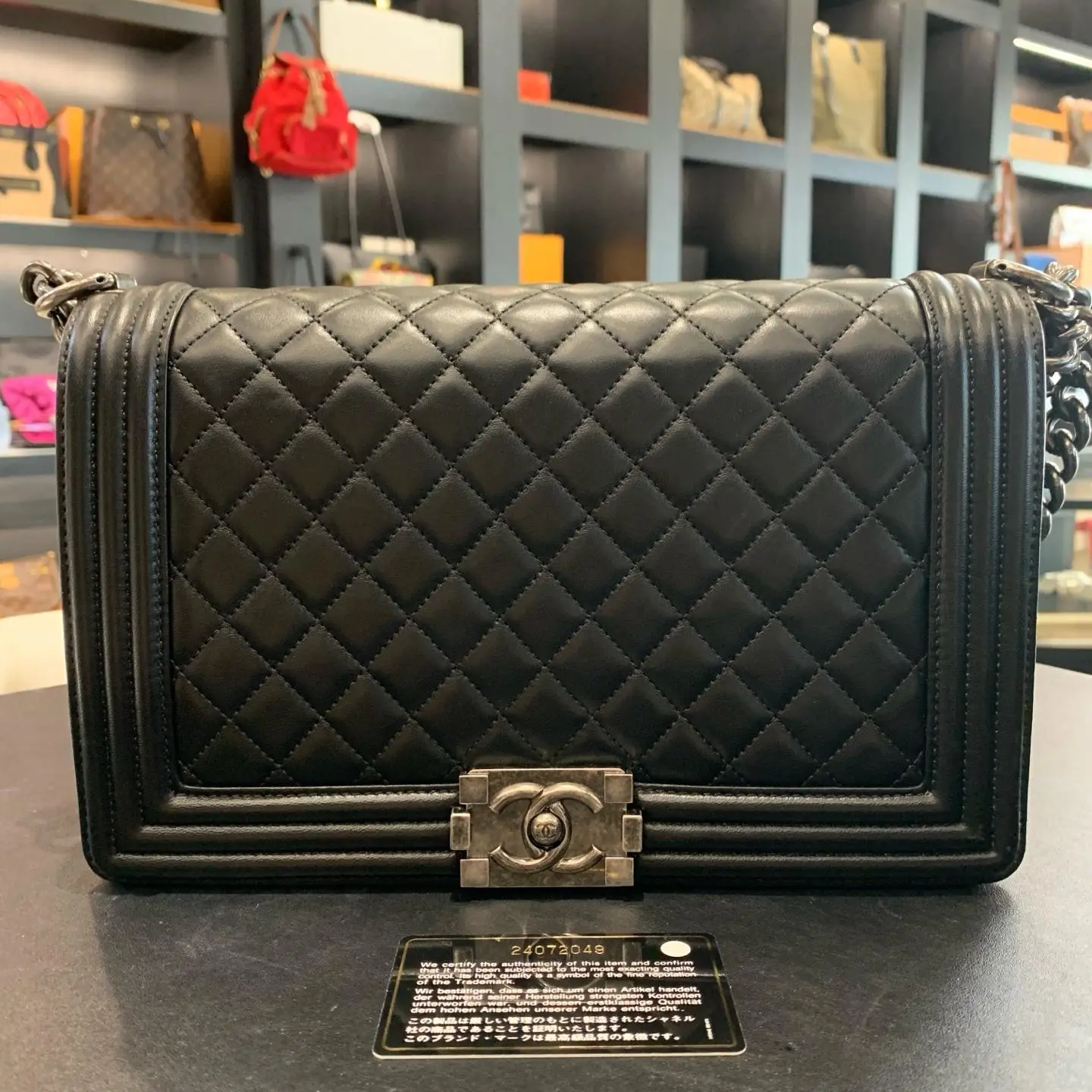 Pre-owned Chanel Boy New Medium Black Quilted Lambskin Ruthenium Hardware 24 Series XH 23912603