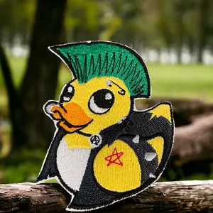 Punk Rock Duckie Embroidered Patch – Cute Skull Duck Iron-On Applique for Jackets, Backpacks, and Accessories