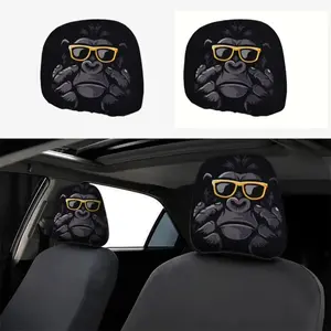 2-Pack Gorilla Car Headrest Covers with Glasses Holder, Stretch Fit Car Seat Protector for Cars, Trucks & SUVs