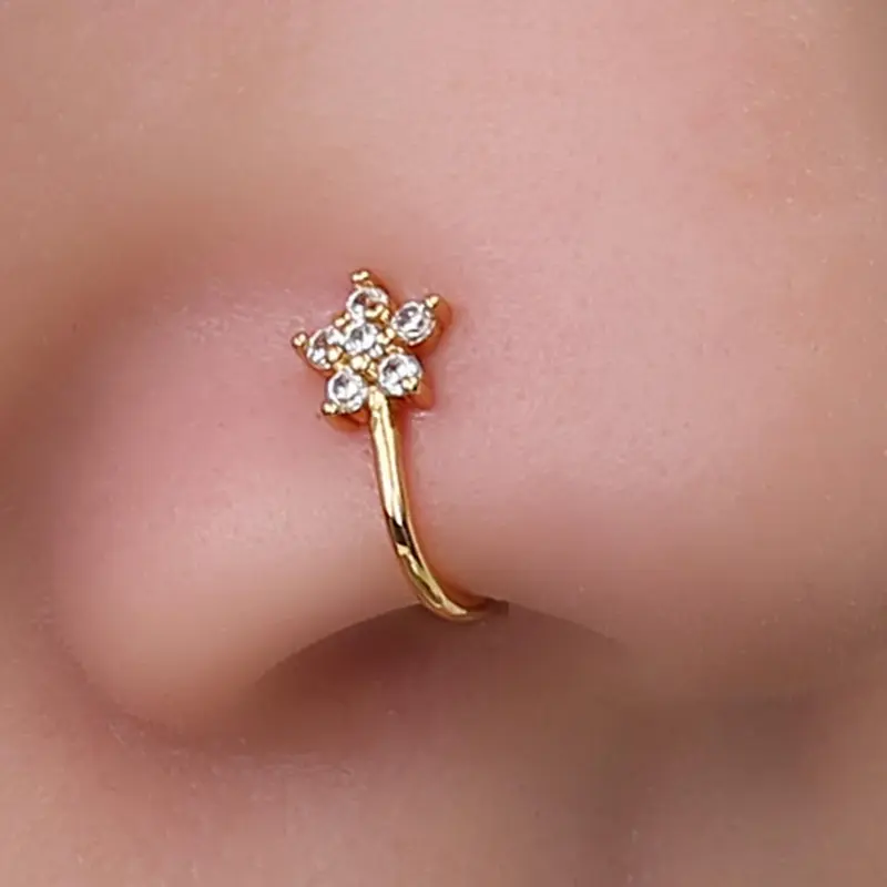 Women's Elegant Rhinestone Decor Star Design Nose Cuff, Trendy Exquisite Fake Nose Jewelry, Chic Body Jewelry for Party Decor, Nose Ring Jewelry, Nose Piercing Jewelry, Body Jewellery