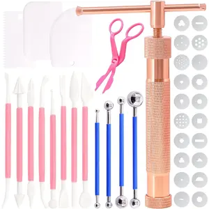 37Pcs Stainless Steel Clay Extruder, Sugar Paste Extruder Cake Fondant Decorating Tool Set with Discs Scraper Cake Decor Modeling Tool