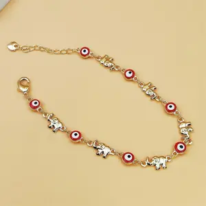 Women's Bohemian Elephant Charm Bracelet - Golden-Tone Chain with Red Eyes, Adjustable Clasp, Sports Wristband, Everyday/Valentine's Gift for Her, Layered Look, Playful Design, Detailed Craftsmanship