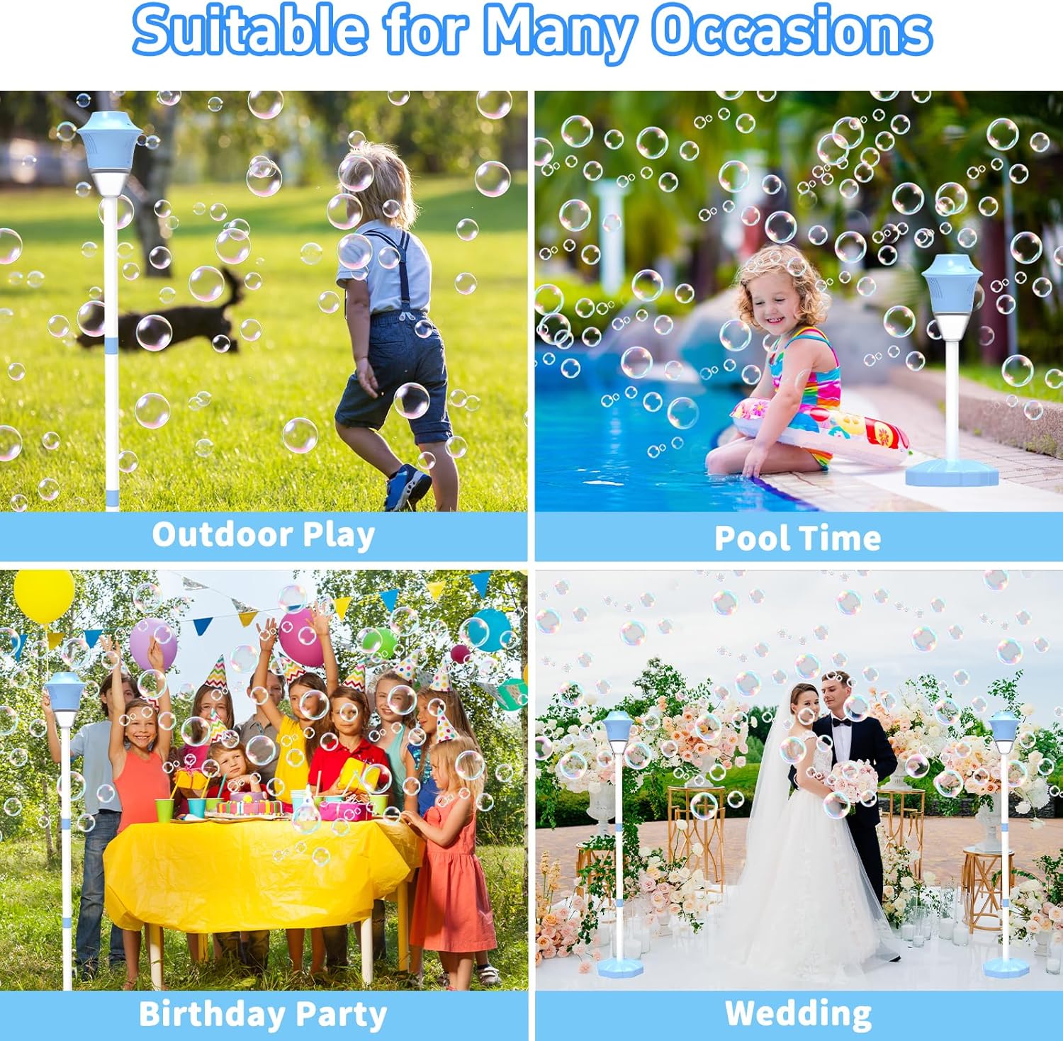 Perfect for Outdoor & PartyMassive Bubbles, Bubble Maker Toy for Automatic Bubble Blaster with Music & Lights Adjustable Height