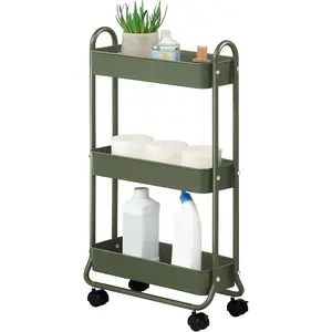 Slim Rolling Storage Cart, 3 Tier Bathroom Storage Organizer Bathroom, Laundry Utility Cart (Army)
